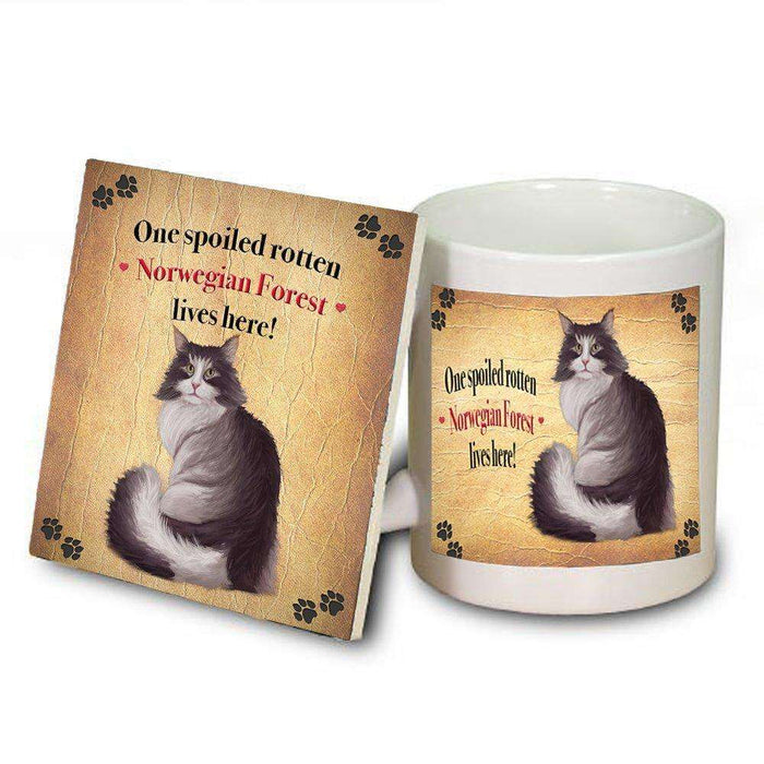 Norwegian Forest Portrait Spoiled Rotten Cat Coaster and Mug Combo Gift Set