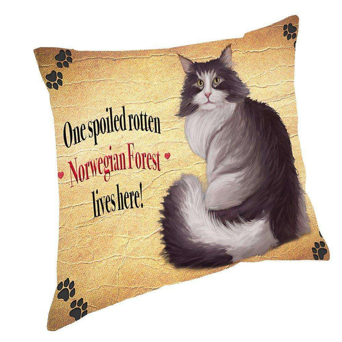 Norwegian Forest Spoiled Rotten Cat Throw Pillow