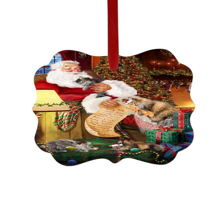 Norwegiann Forest Cats and Kittens Sleeping with Santa Double-Sided Photo Benelux Christmas Ornament LOR49299