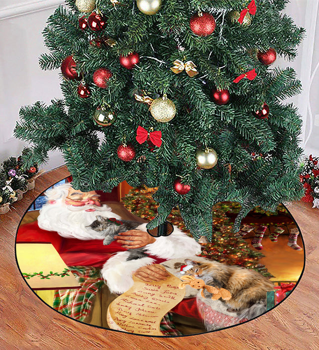 Santa Sleeping with Norwegiann Forest Cats Christmas Tree Skirt