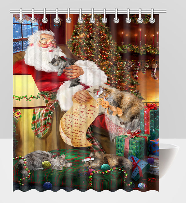 Santa Sleeping with Norwegiann Forest Cats Shower Curtain