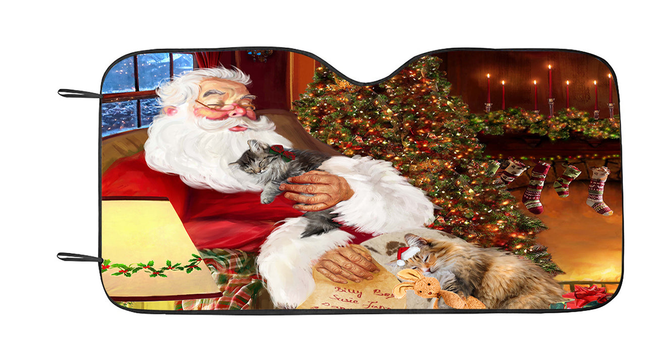 Santa Sleeping with Norwegiann Forest Cats Car Sun Shade