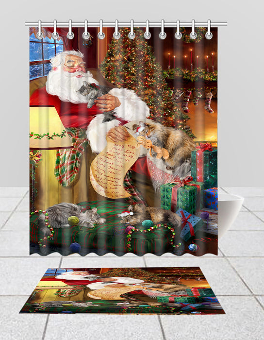 Santa Sleeping with Norwegiann Forest Cats  Bath Mat and Shower Curtain Combo