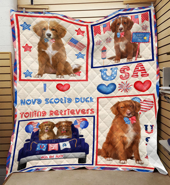 4th of July Independence Day I Love USA Nova Scotia Duck Tolling Retriever Dogs Quilt Bed Coverlet Bedspread - Pets Comforter Unique One-side Animal Printing - Soft Lightweight Durable Washable Polyester Quilt