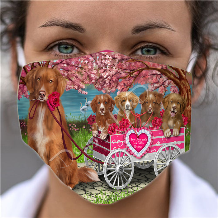 I Love Nova Scotia Duck Toller Retriever Dogs in a Cart Face Mask FM48164