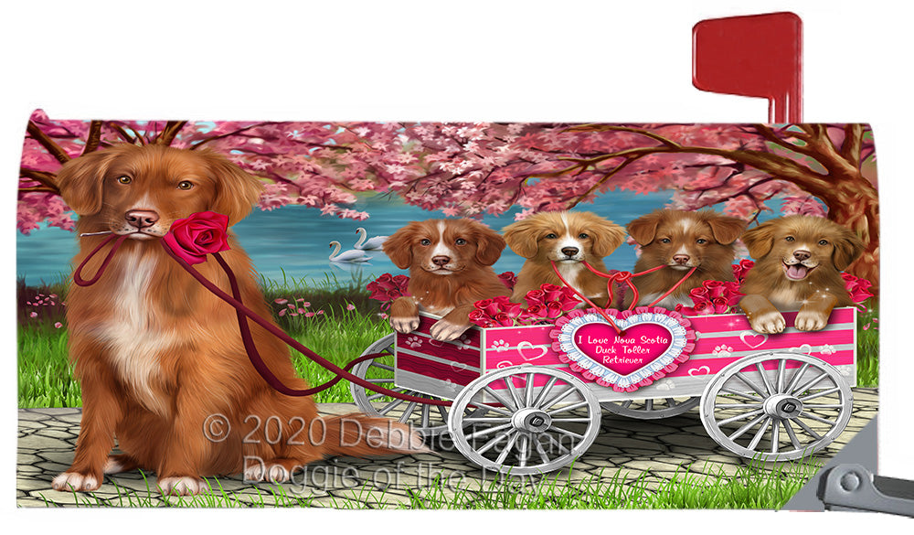 I Love Nova Scotia Duck Tolling Retriever Dogs in a Cart Magnetic Mailbox Cover Both Sides Pet Theme Printed Decorative Letter Box Wrap Case Postbox Thick Magnetic Vinyl Material