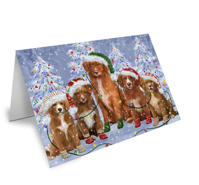 Christmas Lights and Nova Scotia Duck Tolling Retriever Dogs Handmade Artwork Assorted Pets Greeting Cards and Note Cards with Envelopes for All Occasions and Holiday Seasons