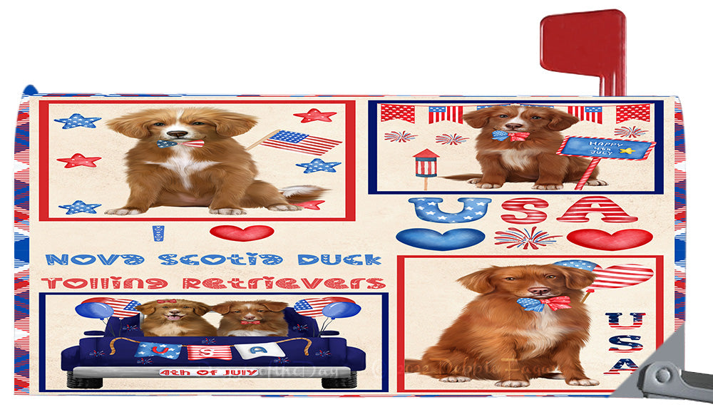 4th of July Independence Day I Love USA Nova Scotia Duck Tolling Retriever Dogs Magnetic Mailbox Cover Both Sides Pet Theme Postbox Letter Box Wrap Case Magnetic Vinyl Material Fits 6.5" x 19" Metal Mailbox