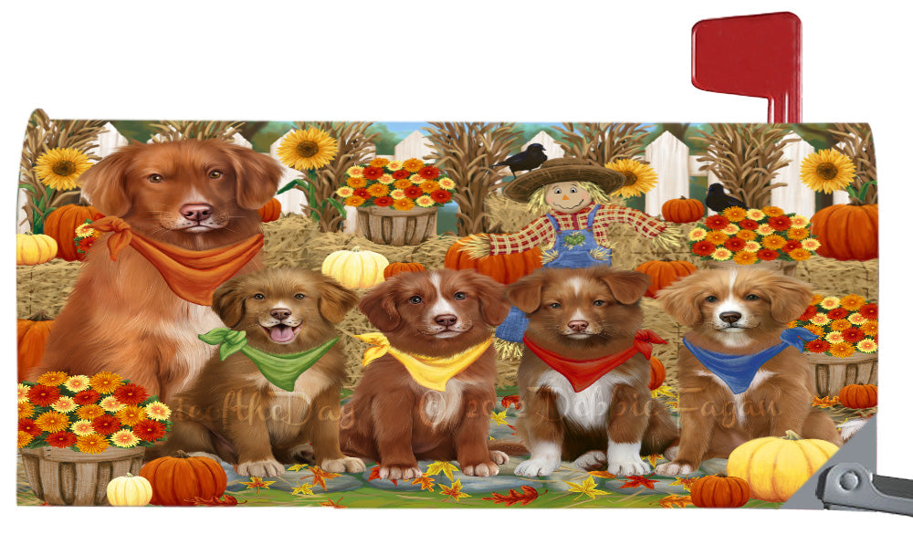 Fall Festival Gathering Nova Scotia Duck Tolling Retriever Dogs Magnetic Mailbox Cover Both Sides Pet Theme Printed Decorative Letter Box Wrap Case Postbox Thick Magnetic Vinyl Material