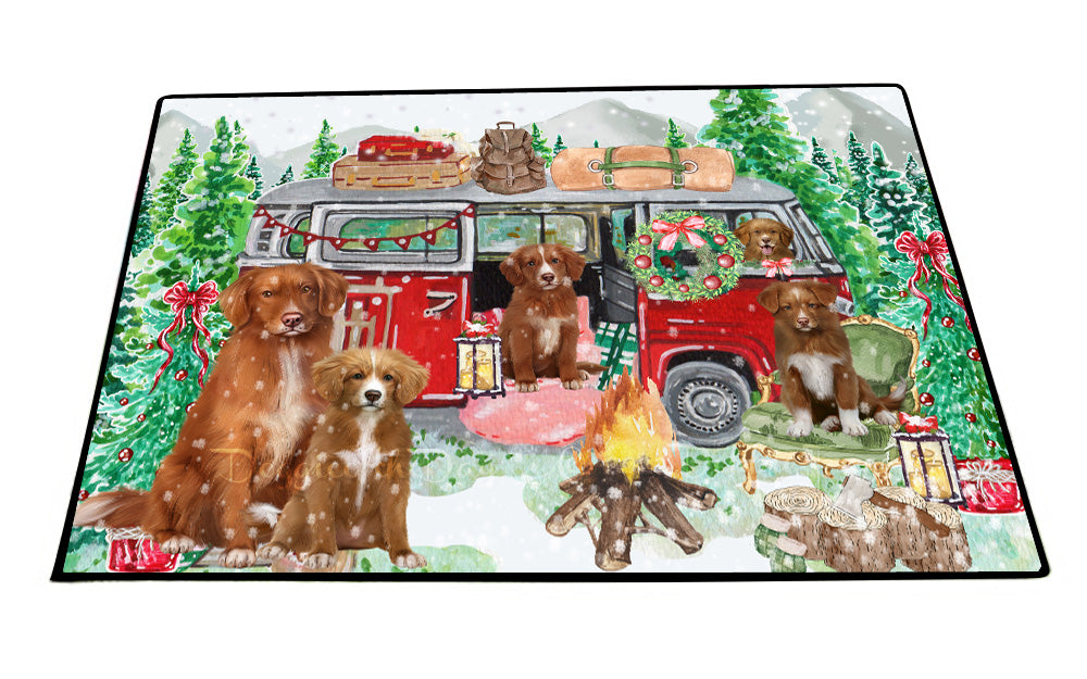 Christmas Time Camping with Nova Scotia Duck Tolling Retriever Dogs Floor Mat- Anti-Slip Pet Door Mat Indoor Outdoor Front Rug Mats for Home Outside Entrance Pets Portrait Unique Rug Washable Premium Quality Mat