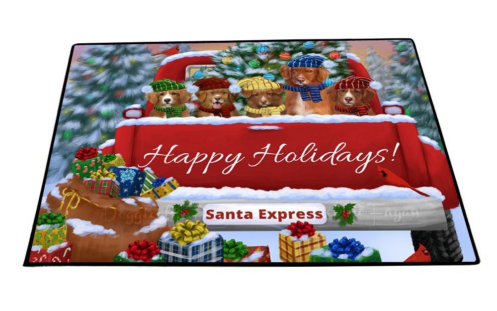 Christmas Red Truck Travlin Home for the Holidays Nova Scotia Duck Tolling Retriever Dogs Floor Mat- Anti-Slip Pet Door Mat Indoor Outdoor Front Rug Mats for Home Outside Entrance Pets Portrait Unique Rug Washable Premium Quality Mat