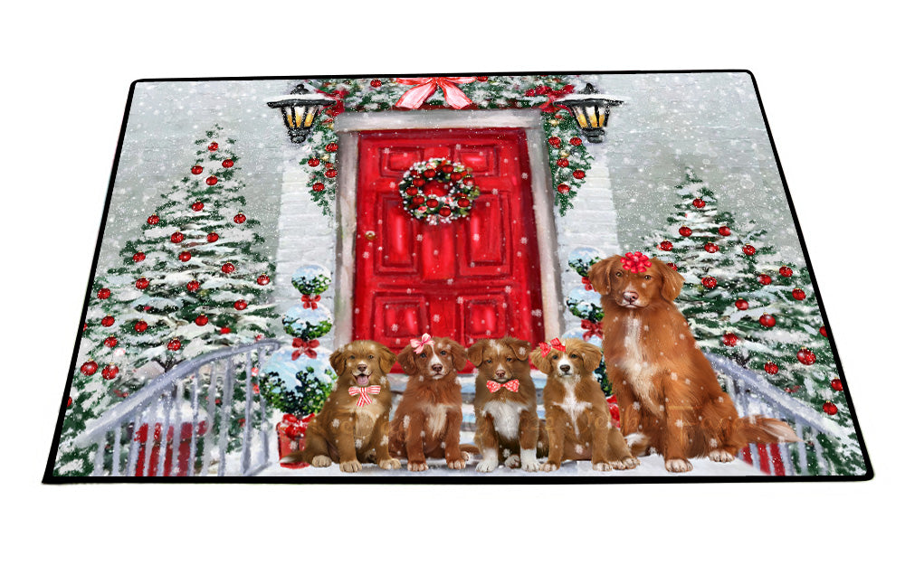 Christmas Holiday Welcome Nova Scotia Duck Tolling Retriever Dogs Floor Mat- Anti-Slip Pet Door Mat Indoor Outdoor Front Rug Mats for Home Outside Entrance Pets Portrait Unique Rug Washable Premium Quality Mat