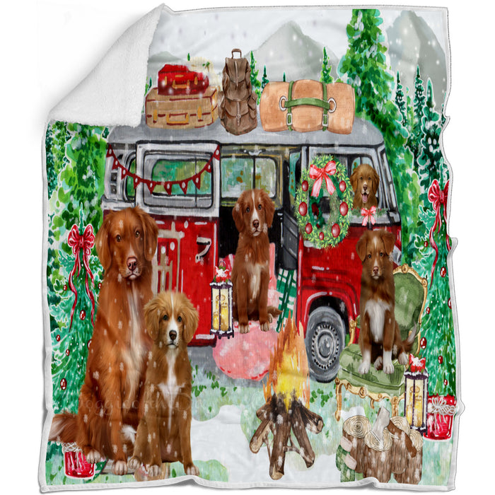 Christmas Time Camping with Nova Scotia Duck Tolling Retriever Dogs Blanket - Lightweight Soft Cozy and Durable Bed Blanket - Animal Theme Fuzzy Blanket for Sofa Couch