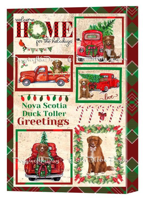 Welcome Home for Christmas Holidays Nova Scotia Duck Tolling Retriever Dogs Canvas Wall Art Decor - Premium Quality Canvas Wall Art for Living Room Bedroom Home Office Decor Ready to Hang CVS149705