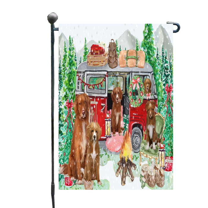 Christmas Time Camping with Nova Scotia Duck Tolling Retriever Dogs Garden Flags- Outdoor Double Sided Garden Yard Porch Lawn Spring Decorative Vertical Home Flags 12 1/2"w x 18"h