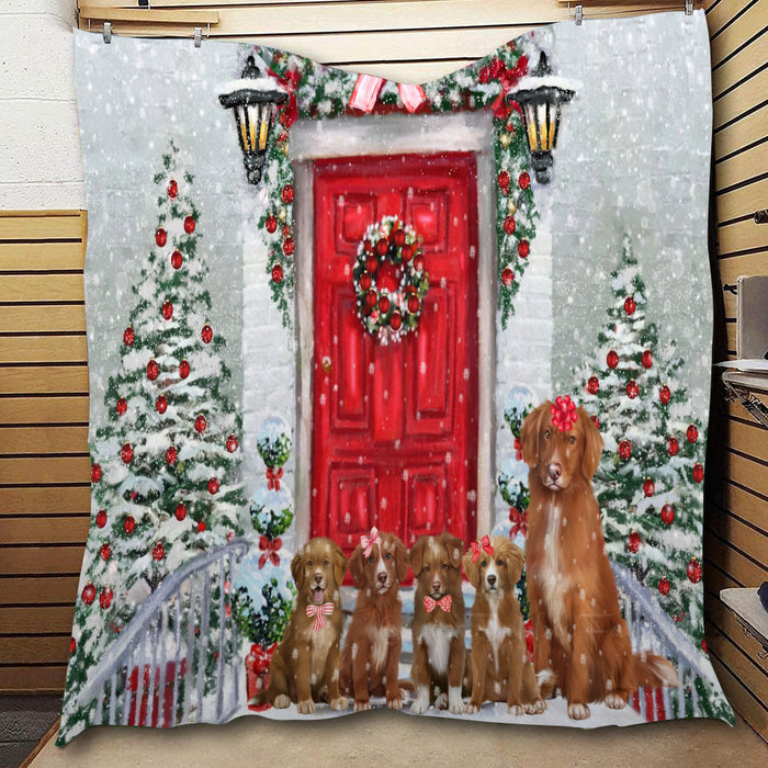 Christmas Holiday Welcome Nova Scotia Duck Tolling Retriever Dogs  Quilt Bed Coverlet Bedspread - Pets Comforter Unique One-side Animal Printing - Soft Lightweight Durable Washable Polyester Quilt
