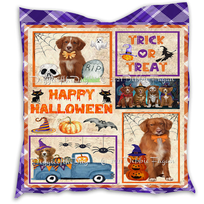 Happy Halloween Trick or Treat Pumpkin Nova Scotia Duck Tolling Retriever Dogs Lightweight Soft Bedspread Coverlet Bedding Quilt QUILT60991