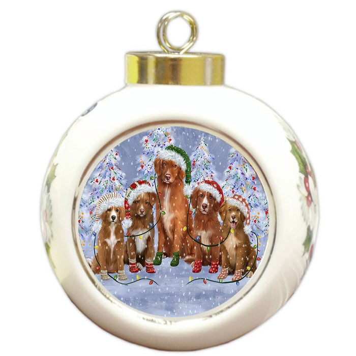 Christmas Lights and Nova Scotia Duck Tolling Retriever Dogs Round Ball Christmas Ornament Pet Decorative Hanging Ornaments for Christmas X-mas Tree Decorations - 3" Round Ceramic Ornament