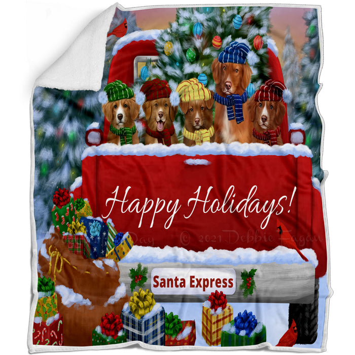 Christmas Red Truck Travlin Home for the Holidays Nova Scotia Duck Tolling Retriever Dogs Blanket - Lightweight Soft Cozy and Durable Bed Blanket - Animal Theme Fuzzy Blanket for Sofa Couch