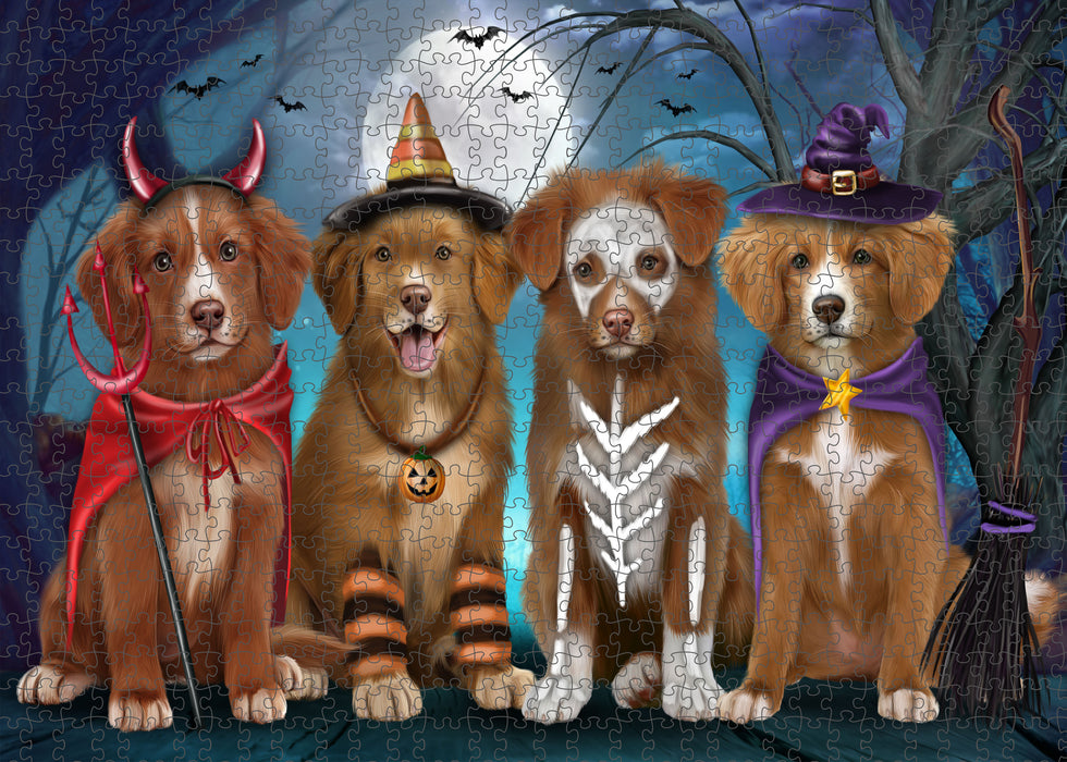 Happy Halloween Trick or Treat Nova Scotia Duck Tolling Retriever Dogs Portrait Jigsaw Puzzle for Adults Animal Interlocking Puzzle Game Unique Gift for Dog Lover's with Metal Tin Box