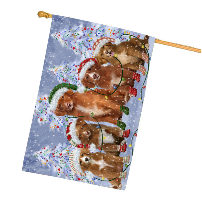 Christmas Lights and Nova Scotia Duck Tolling Retriever Dogs House Flag Outdoor Decorative Double Sided Pet Portrait Weather Resistant Premium Quality Animal Printed Home Decorative Flags 100% Polyester