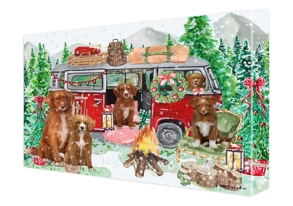 Christmas Time Camping with Nova Scotia Duck Tolling Retriever Dogs Canvas Wall Art - Premium Quality Ready to Hang Room Decor Wall Art Canvas - Unique Animal Printed Digital Painting for Decoration