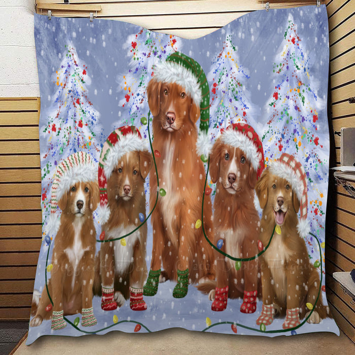 Christmas Lights and Nova Scotia Duck Tolling Retriever Dogs  Quilt Bed Coverlet Bedspread - Pets Comforter Unique One-side Animal Printing - Soft Lightweight Durable Washable Polyester Quilt