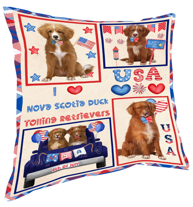 4th of July Independence Day I Love USA Nova Scotia Duck Tolling Retriever Dogs Pillow with Top Quality High-Resolution Images - Ultra Soft Pet Pillows for Sleeping - Reversible & Comfort - Cushion for Sofa Couch Bed - 100% Polyester
