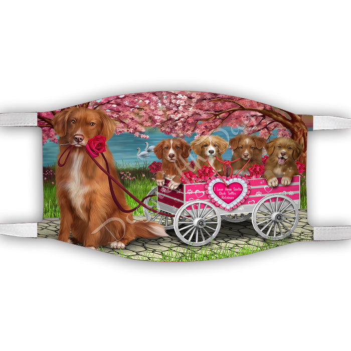 I Love Nova Scotia Duck Toller Retriever Dogs in a Cart Face Mask FM48164