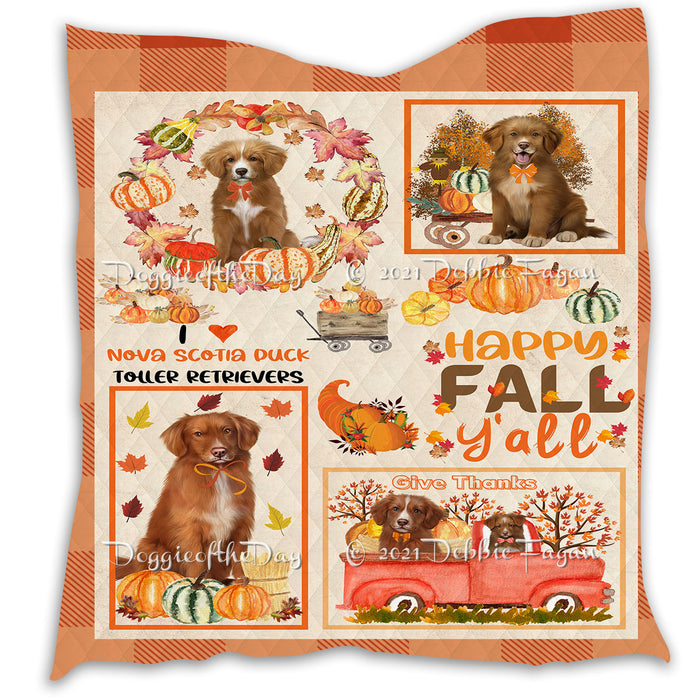 Happy Fall Y'all Pumpkin Nova Scotia Duck Tolling Retriever Dogs Quilt Bed Coverlet Bedspread - Pets Comforter Unique One-side Animal Printing - Soft Lightweight Durable Washable Polyester Quilt