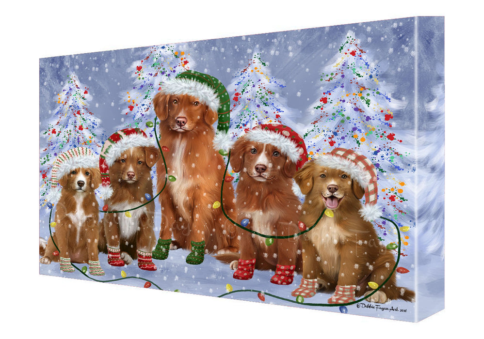 Christmas Lights and Nova Scotia Duck Tolling Retriever Dogs Canvas Wall Art - Premium Quality Ready to Hang Room Decor Wall Art Canvas - Unique Animal Printed Digital Painting for Decoration