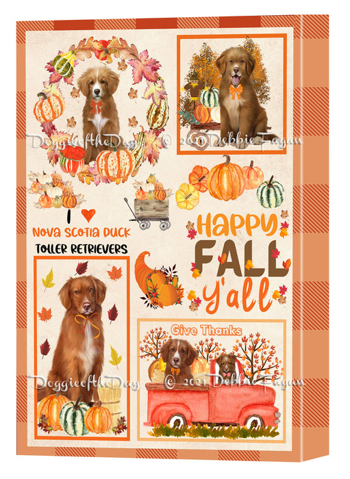 Happy Fall Y'all Pumpkin Nova Scotia Duck Tolling Retriever Dogs Canvas Wall Art - Premium Quality Ready to Hang Room Decor Wall Art Canvas - Unique Animal Printed Digital Painting for Decoration