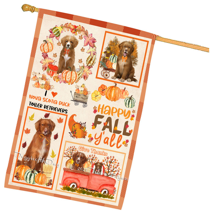 Happy Fall Y'all Pumpkin Nova Scotia Duck Tolling Retriever Dogs House Flag Outdoor Decorative Double Sided Pet Portrait Weather Resistant Premium Quality Animal Printed Home Decorative Flags 100% Polyester