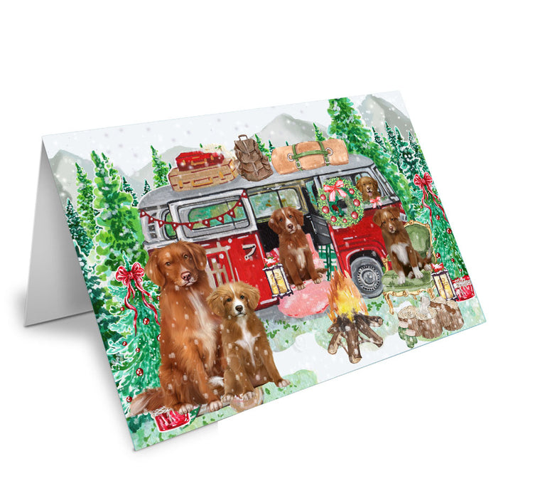 Christmas Time Camping with Nova Scotia Duck Tolling Retriever Dogs Handmade Artwork Assorted Pets Greeting Cards and Note Cards with Envelopes for All Occasions and Holiday Seasons