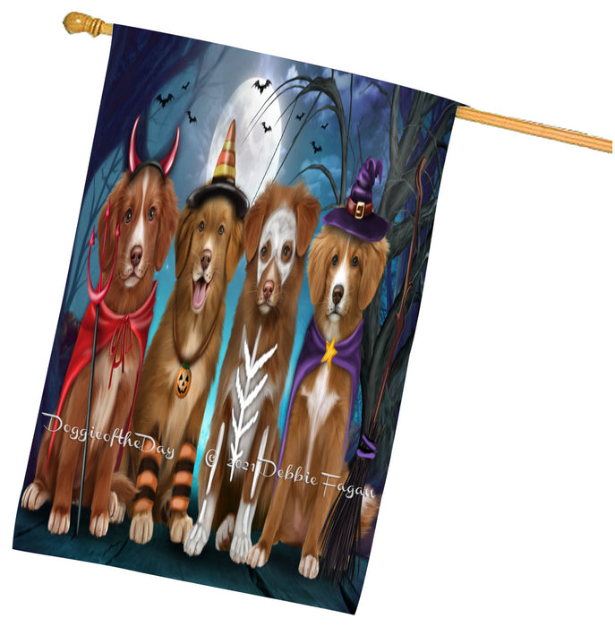 Halloween Trick or Treat Nova Scotia Duck Tolling Retriever Dogs House Flag Outdoor Decorative Double Sided Pet Portrait Weather Resistant Premium Quality Animal Printed Home Decorative Flags 100% Polyester