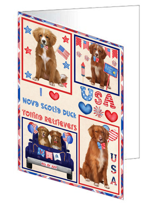 4th of July Independence Day I Love USA Nova Scotia Duck Tolling Retriever Dogs Handmade Artwork Assorted Pets Greeting Cards and Note Cards with Envelopes for All Occasions and Holiday Seasons