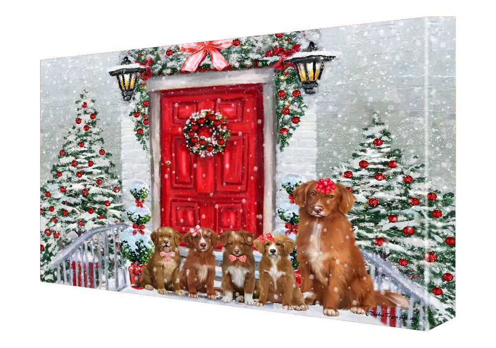 Christmas Holiday Welcome Nova Scotia Duck Tolling Retriever Dogs Canvas Wall Art - Premium Quality Ready to Hang Room Decor Wall Art Canvas - Unique Animal Printed Digital Painting for Decoration