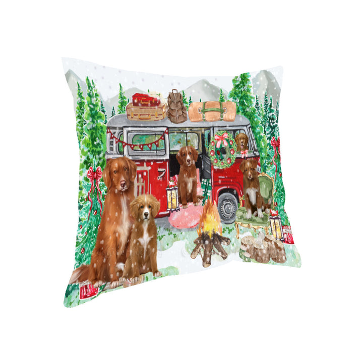 Christmas Time Camping with Nova Scotia Duck Tolling Retriever Dogs Pillow with Top Quality High-Resolution Images - Ultra Soft Pet Pillows for Sleeping - Reversible & Comfort - Ideal Gift for Dog Lover - Cushion for Sofa Couch Bed - 100% Polyester