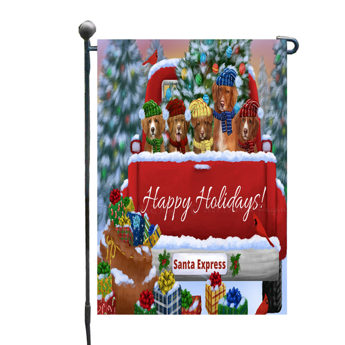 Christmas Red Truck Travlin Home for the Holidays Nova Scotia Duck Tolling Retriever Dog Garden Flags- Outdoor Double Sided Garden Yard Porch Lawn Spring Decorative Vertical Home Flags 12 1/2"w x 18"h