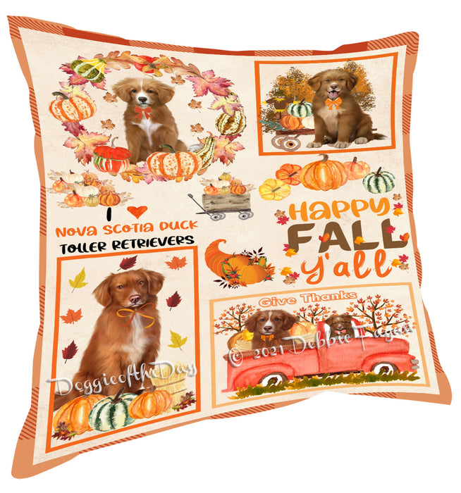 Happy Fall Y'all Pumpkin Nova Scotia Duck Tolling Retriever Dogs Pillow with Top Quality High-Resolution Images - Ultra Soft Pet Pillows for Sleeping - Reversible & Comfort - Ideal Gift for Dog Lover - Cushion for Sofa Couch Bed - 100% Polyester