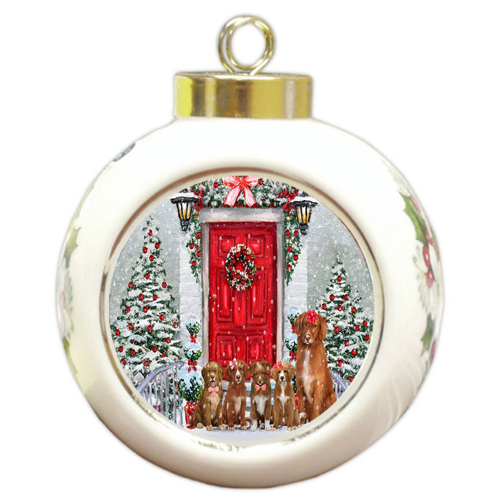 Christmas Holiday Welcome Nova Scotia Duck Tolling Retriever Dogs Round Ball Christmas Ornament Pet Decorative Hanging Ornaments for Christmas X-mas Tree Decorations - 3" Round Ceramic Ornament