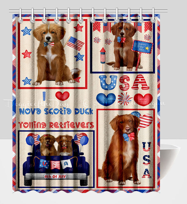 4th of July Independence Day I Love USA Nova Scotia Duck Tolling Retriever Dogs Shower Curtain Pet Painting Bathtub Curtain Waterproof Polyester One-Side Printing Decor Bath Tub Curtain for Bathroom with Hooks