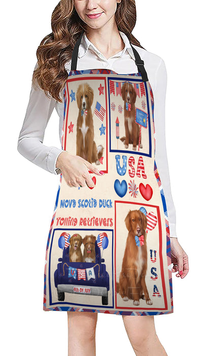 4th of July Independence Day I Love USA Nova Scotia Duck Tolling Retriever Dogs Apron - Adjustable Long Neck Bib for Adults - Waterproof Polyester Fabric With 2 Pockets - Chef Apron for Cooking, Dish Washing, Gardening, and Pet Grooming