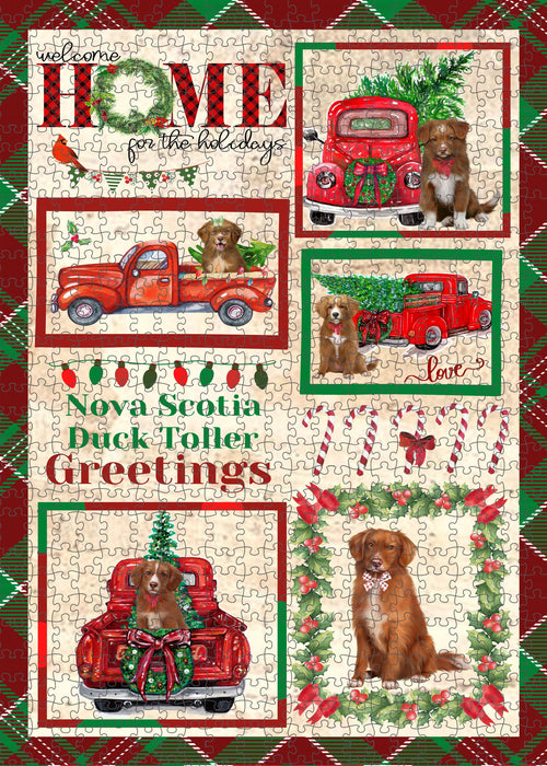 Welcome Home for Christmas Holidays Nova Scotia Duck Tolling Retriever Dogs Portrait Jigsaw Puzzle for Adults Animal Interlocking Puzzle Game Unique Gift for Dog Lover's with Metal Tin Box