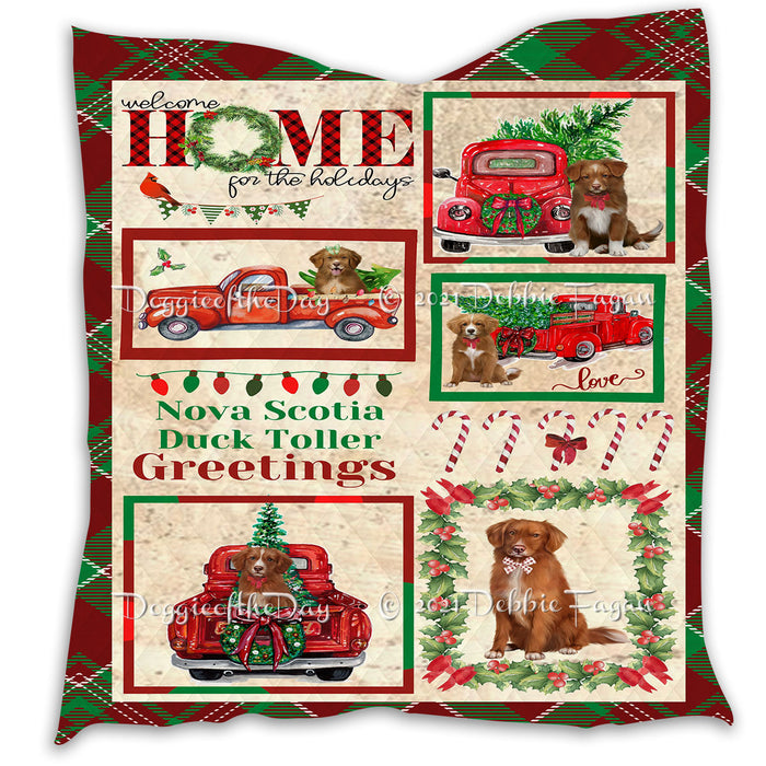 Welcome Home for Christmas Holidays Nova Scotia Duck Tolling Retriever Dogs Quilt Bed Coverlet Bedspread - Pets Comforter Unique One-side Animal Printing - Soft Lightweight Durable Washable Polyester Quilt
