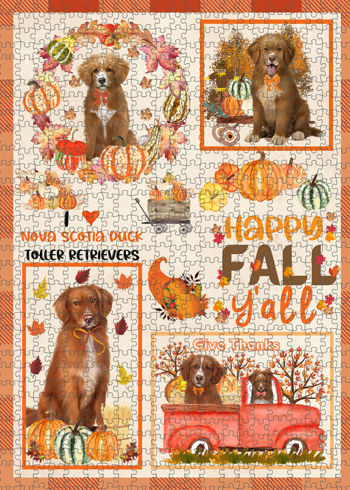 Happy Fall Y'all Pumpkin Nova Scotia Duck Tolling Retriever Dogs Portrait Jigsaw Puzzle for Adults Animal Interlocking Puzzle Game Unique Gift for Dog Lover's with Metal Tin Box