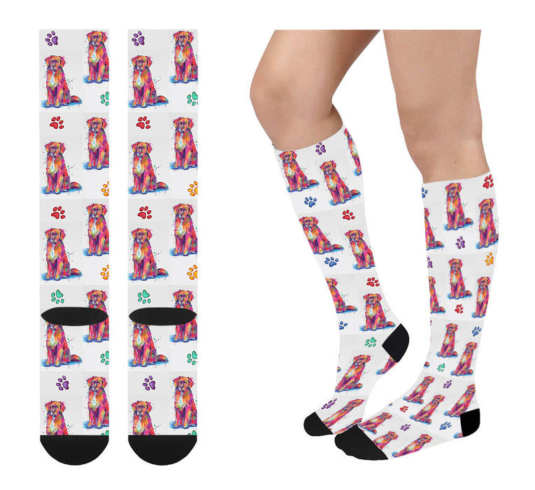 Watercolor Nova Scotia Duck Toller Retriever Dogs Women's Over the Calf Socks