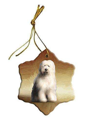Old English Sheepdog Dog Christmas Snowflake Ceramic Ornament