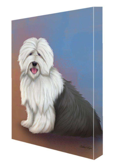 Old English Sheepdog Dog Painting Printed on Canvas Wall Art Signed