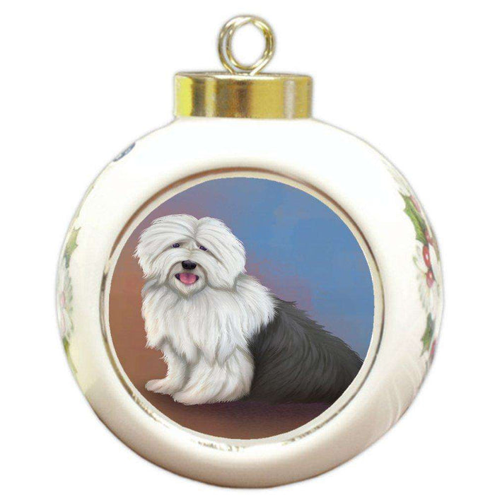 Old English Sheepdog Dog Round Ceramic Ball Christmas Ornament